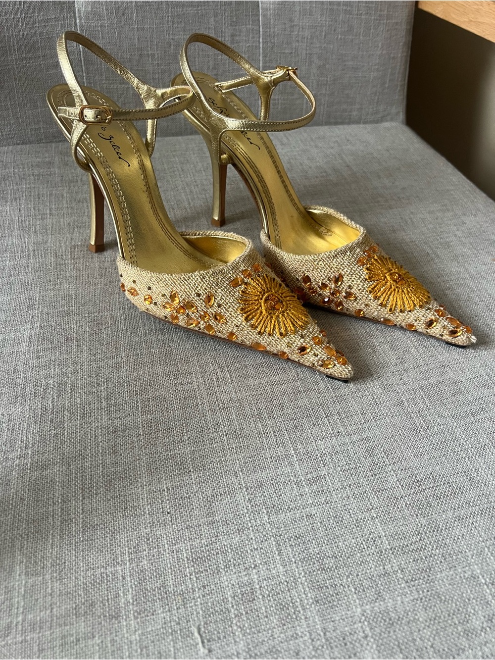 Sergio Zelcer Gold Embellished Heels, women’s 8, strappy occasion wedding guest